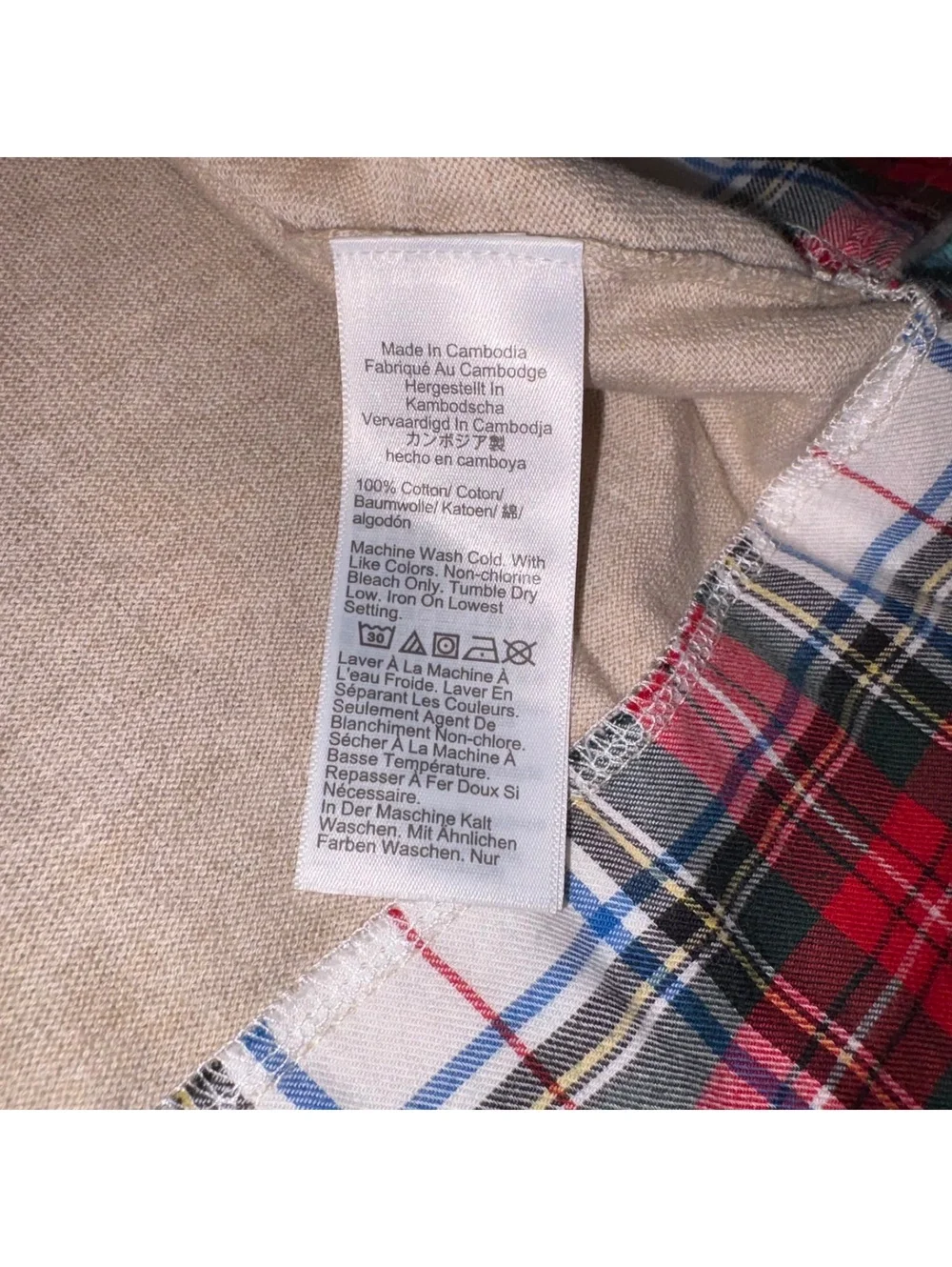 J.Crew Woman’s Small Beige Sweater with Red Plaid Collar and Hem Detail, Outdoor